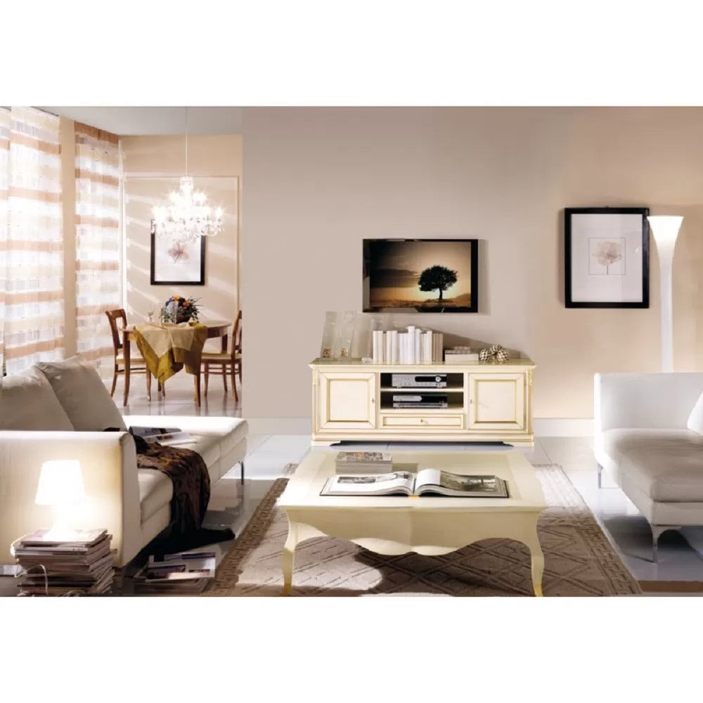 Porta tv 2 ante shabby in legno bianco/oro l.181 p.52 h.65 - Mobili 2G