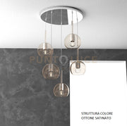SOSP. OTTONE SAT. TONDA 5 LUCI VETRI TUTTI PICCOLO AMBRA 1155OS-S5 TP-AM