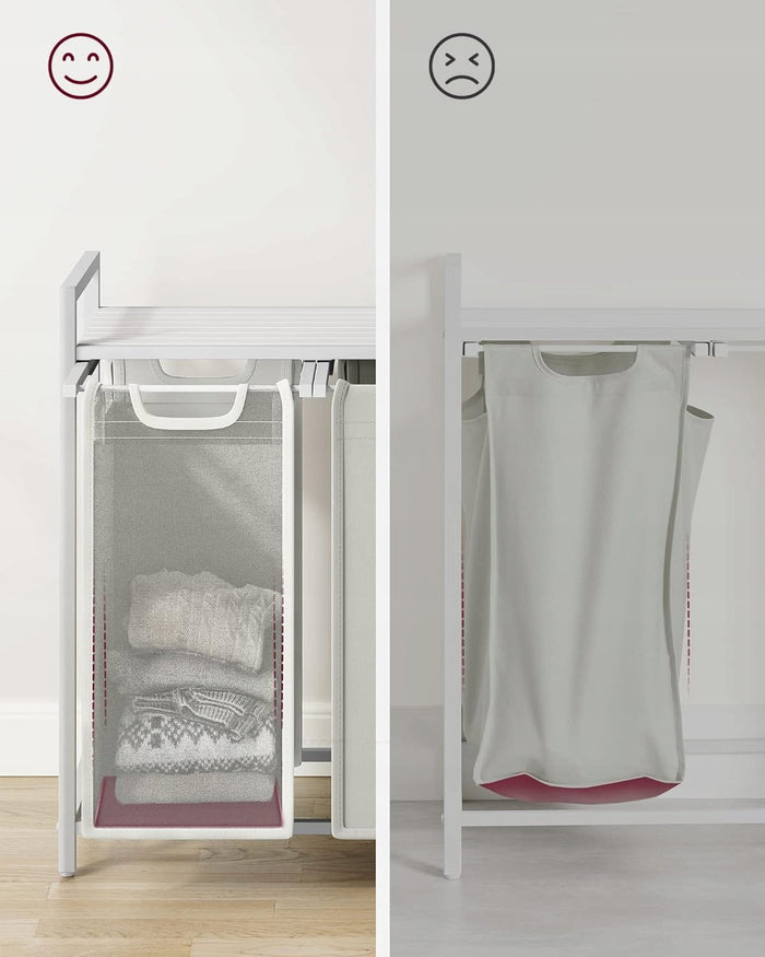 Cesto portabiancheria Valora bianco a 3 scomparti con piano in MDF stile loft