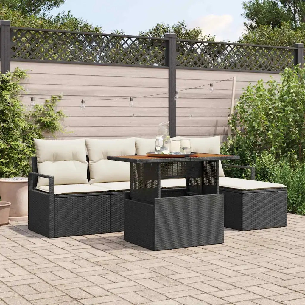 Set da Pranzo per Giardino con cuscino 6 pcs Nero e Crema 3349697