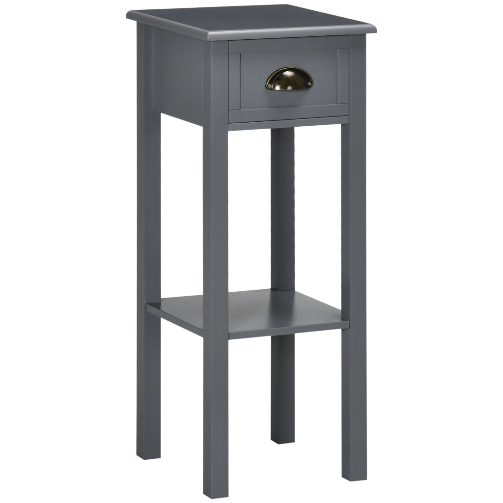 Tavolino Moderno con Cassetto e Ripiano ¨C Zephmum ¨C Grigio 30x30x75 cm