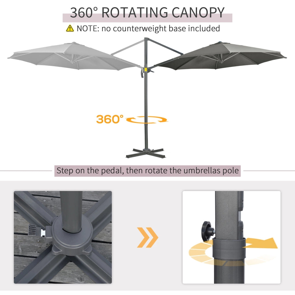 Ombrellone da Giardino Decentrato Ø294x248 cm in Alluminio Acciaio e Poliestere Grigio