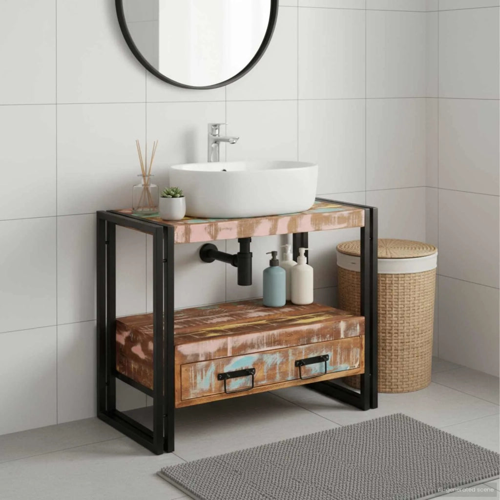 Armadio da bagno Multicolore Legno Recuperato Massello 4102771