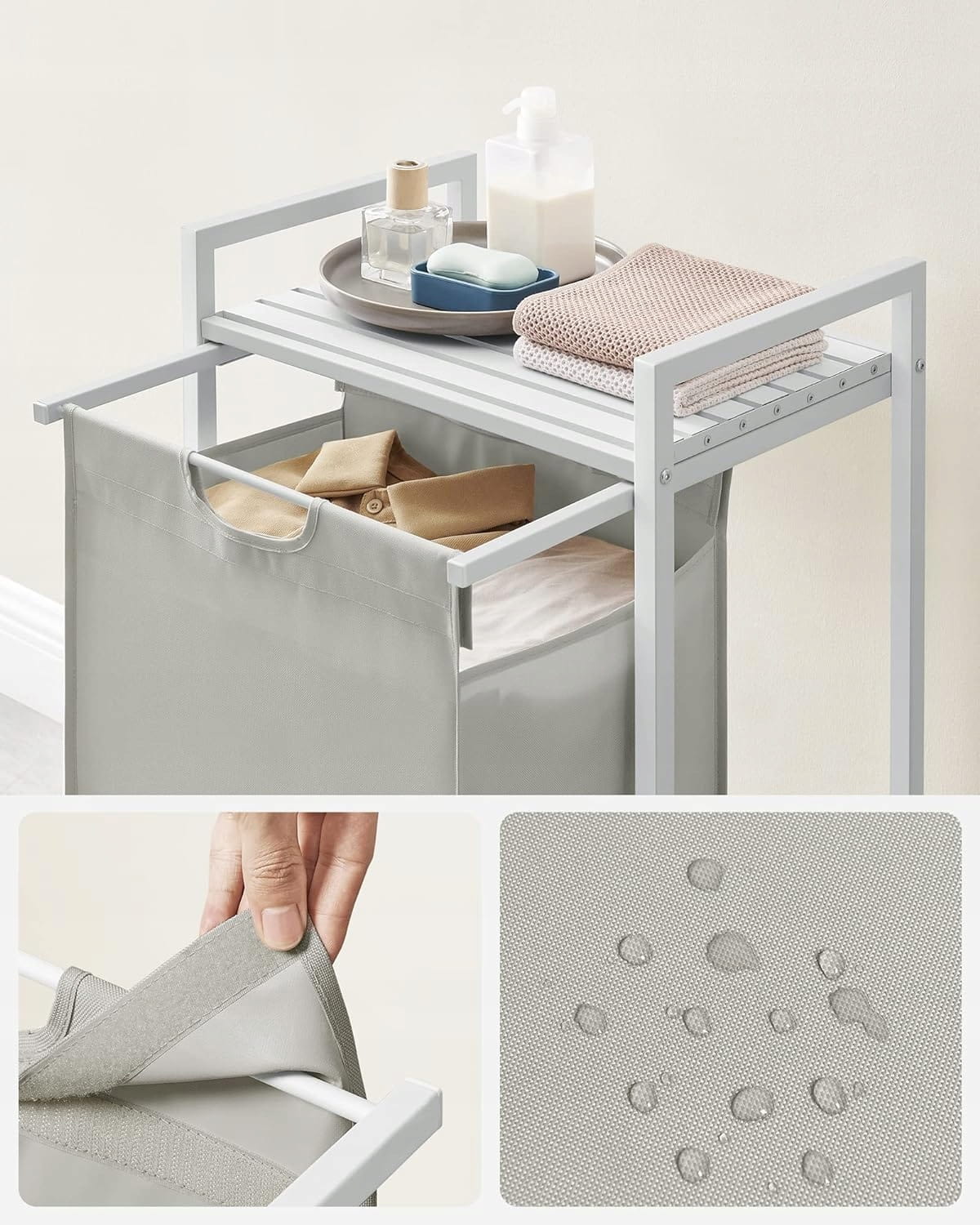 Cesto portabiancheria VALORA, contenitore per biancheria intima, bianco, MDF e acciaio - BLH101W01