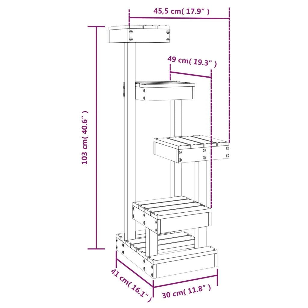 Albero per Gatti Bianco 45,5x49x103cm in Legno Massello di Pino 824649