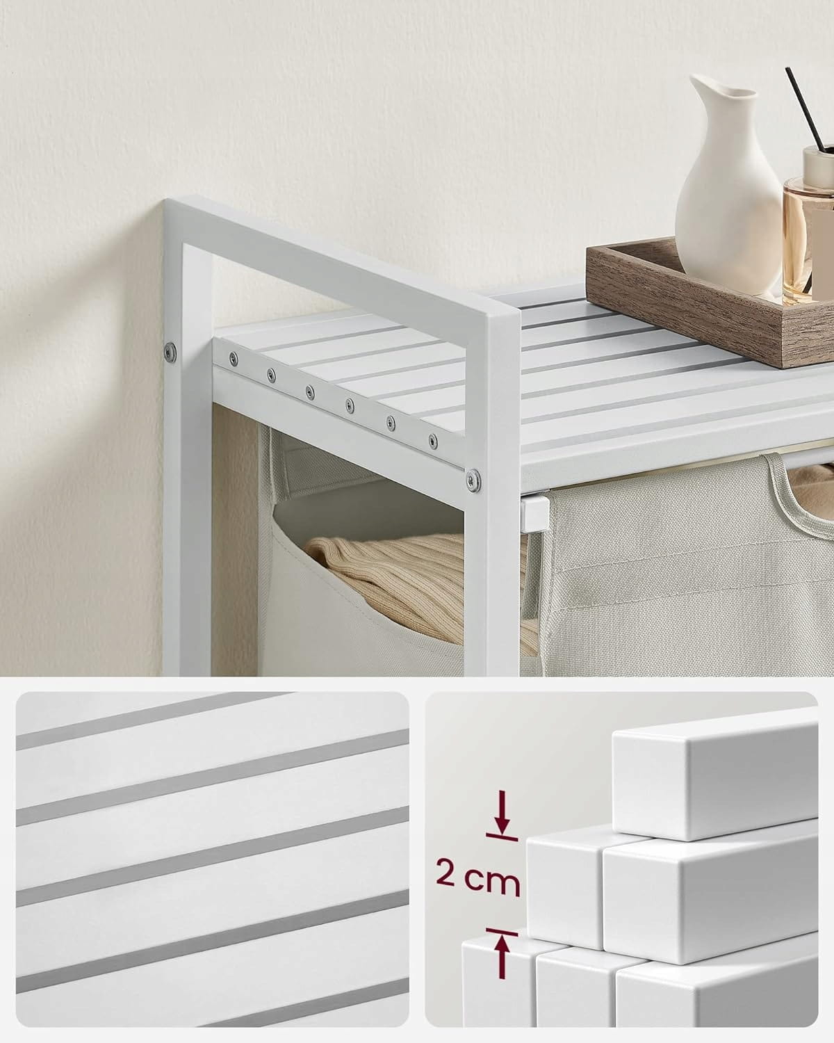 Cesto portabiancheria VALORA, contenitore per biancheria intima, bianco, MDF e acciaio - BLH101W01
