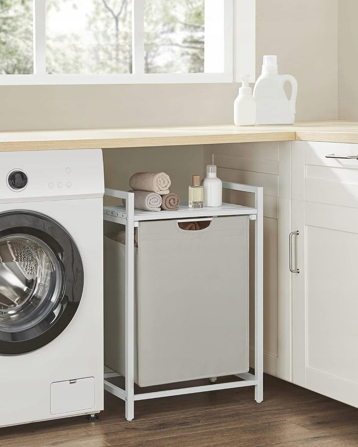 Cesto portabiancheria VALORA, contenitore per biancheria intima, bianco, MDF e acciaio - BLH101W01