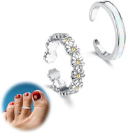 Anello per donna in argento sterling 925 con fiori di daisy in cristallo di rocca e opale, chiusura a vite regolabile