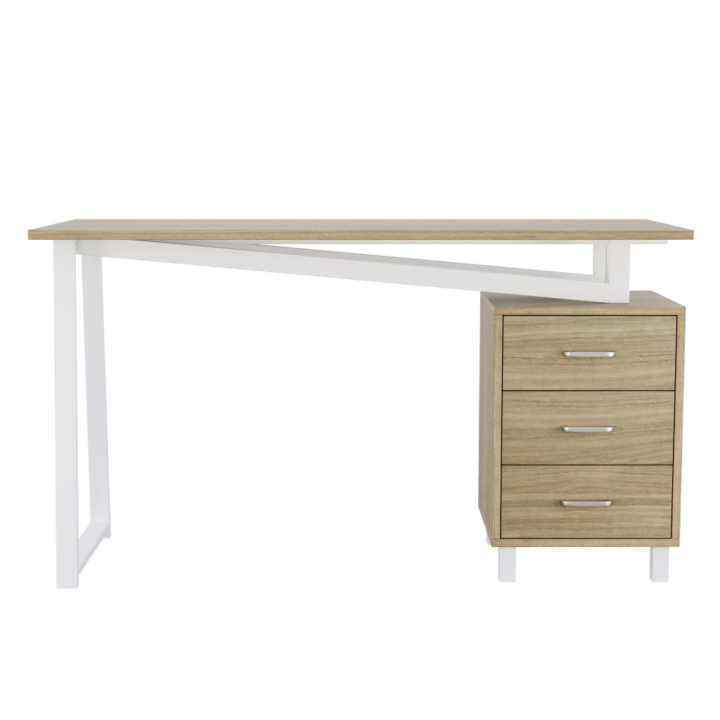 Scrivania con Cassetti e Ripiani in MDF ¨C MINIMAL ¨C Legno Naturale e Bianco 130x55x75