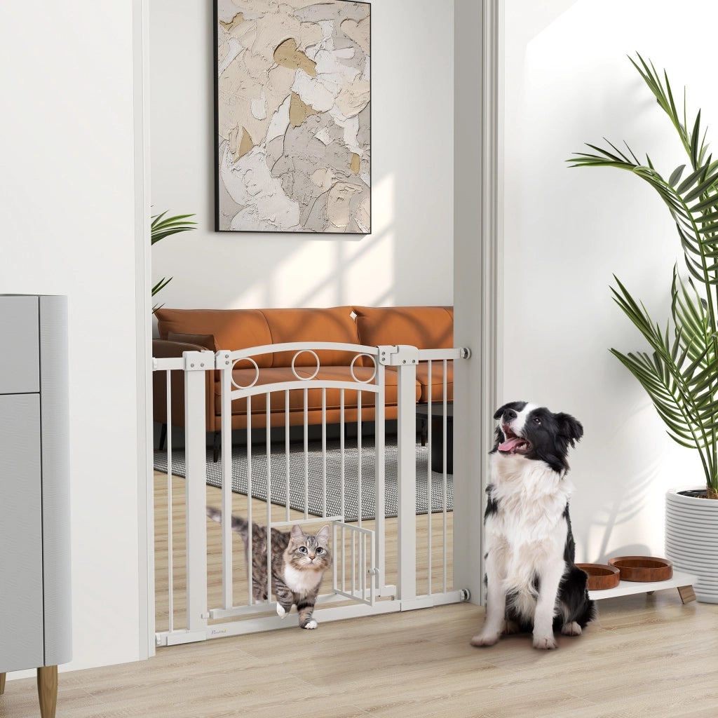 Barriera estensibile a forbice con cancelletto per gatti, doppia chiusura, in plastica bianca 76 × 104 cm