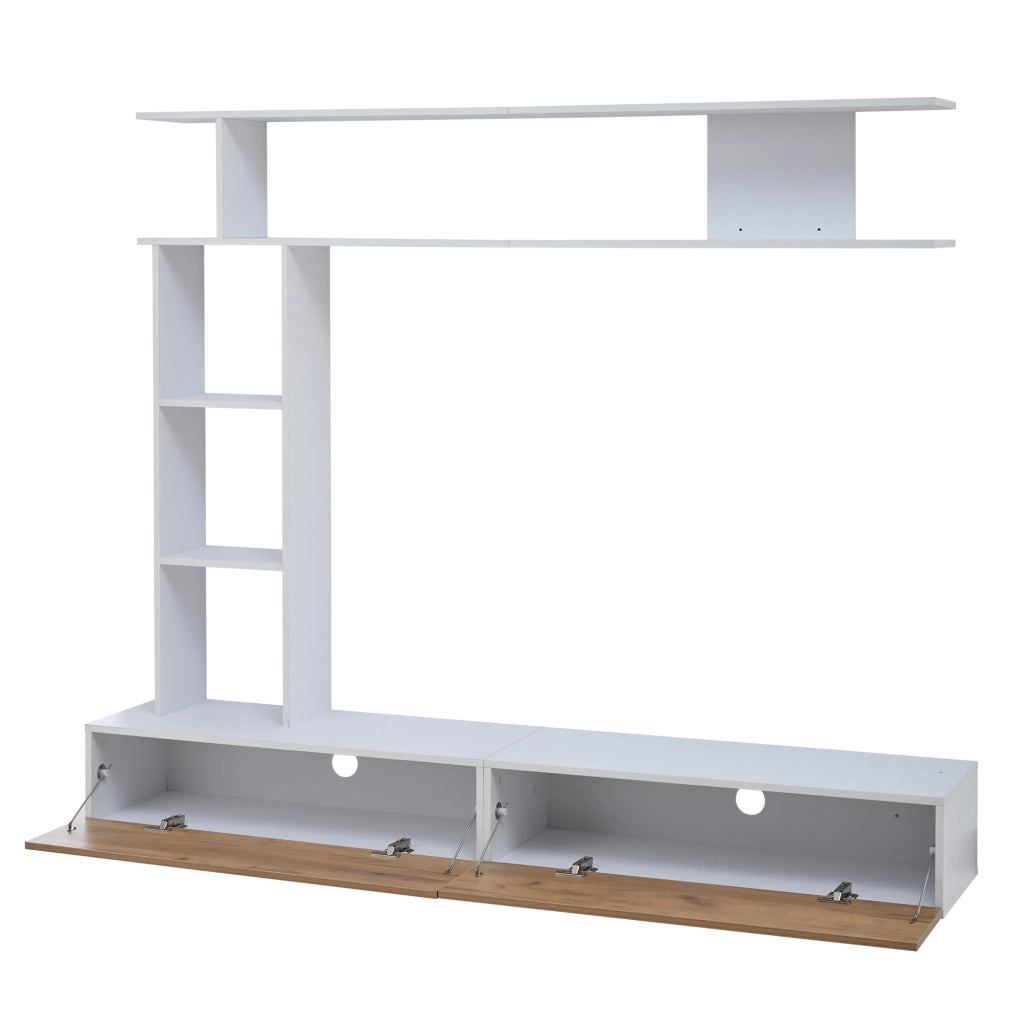 Mobile porta TV con 2 ante e vani aperti, per soggiorno, in truciolare, bianco e effetto legno, 180 × 35 × 22,5 cm