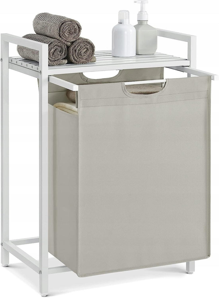 Cesto portabiancheria VALORA, contenitore per biancheria intima, bianco, MDF e acciaio - BLH101W01