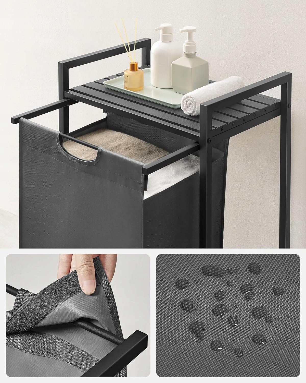 Cesto portabiancheria Valora grigio a scomparto singolo, stile loft, 65 l