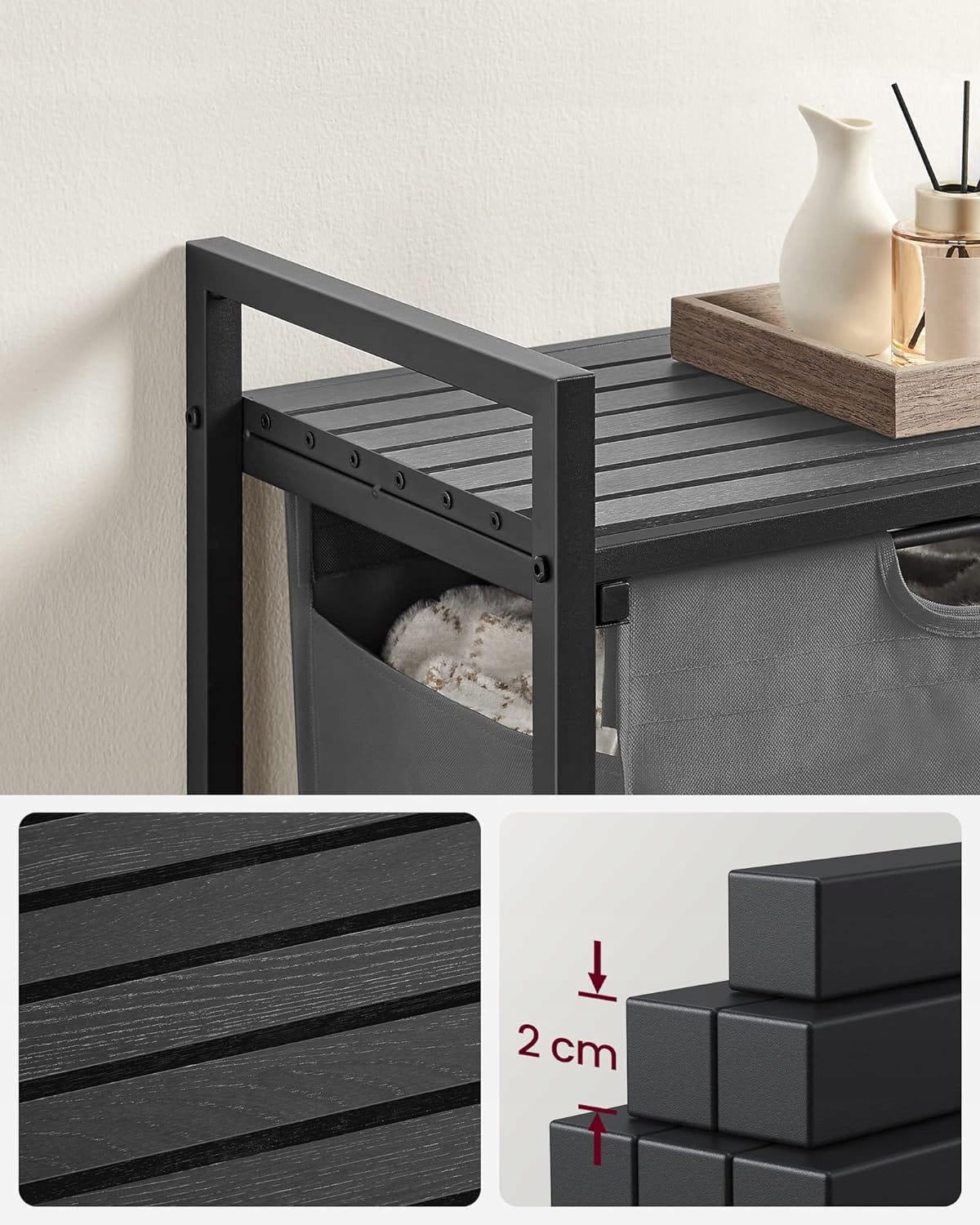 Cesto portabiancheria Valora grigio a scomparto singolo, stile loft, 65 l