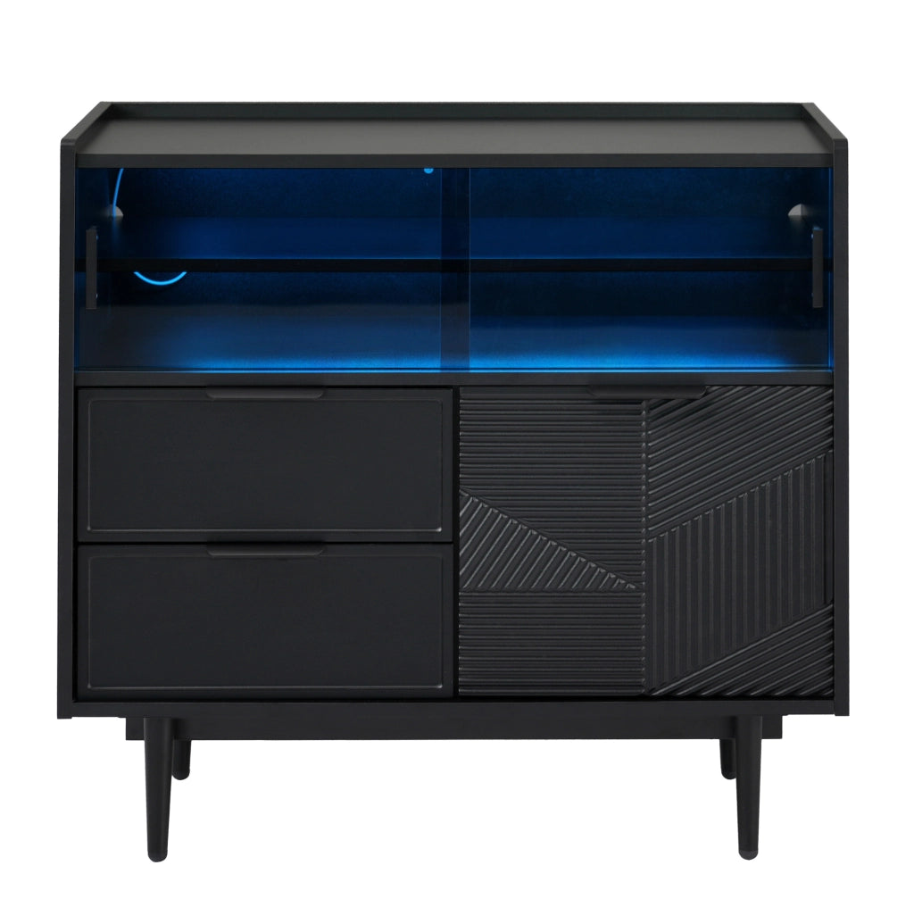 Credenza contenitore 80 cm in MDF nero con anta in vetro e LED