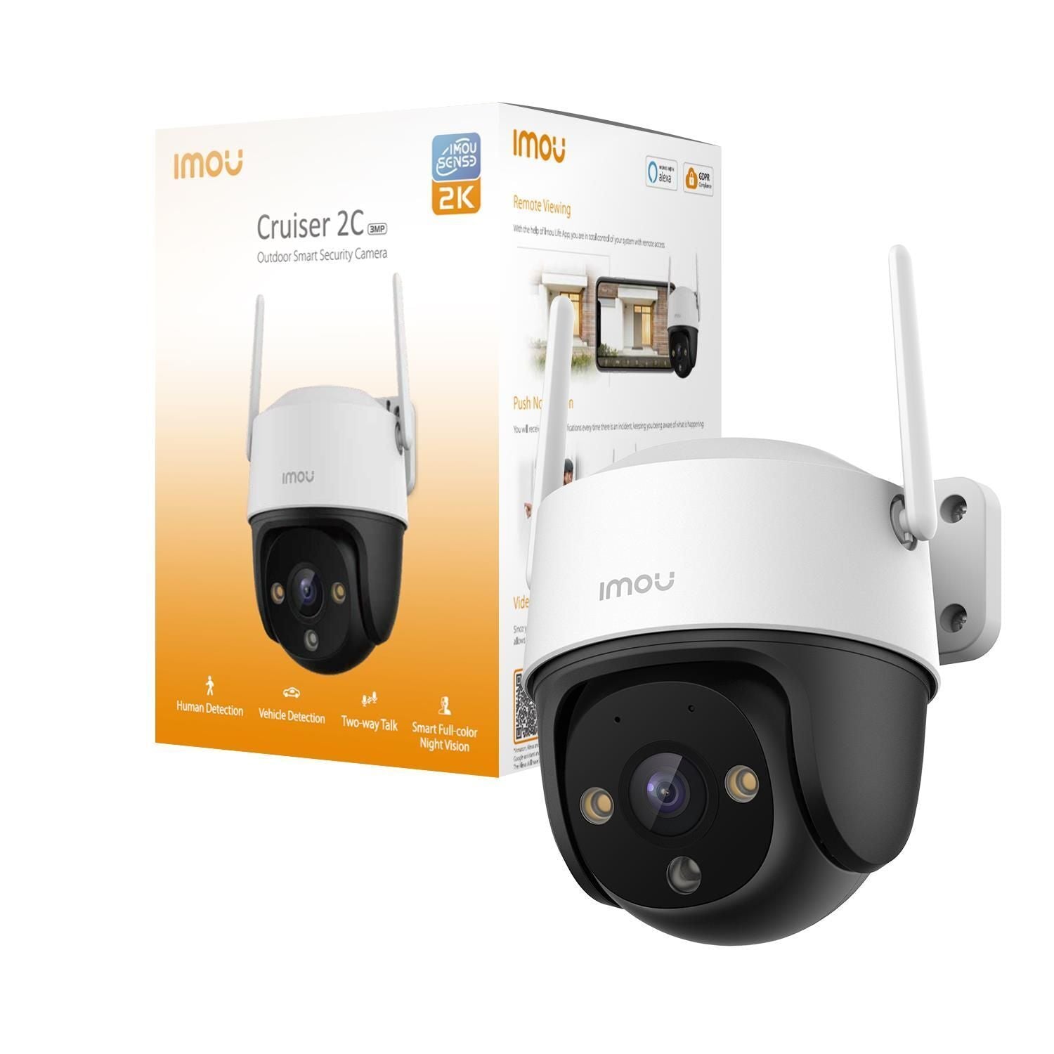 Imou Cruiser 2C 2K (3MP) - Telecamera Wi-Fi Esterno Motorizzata 360° - Visione Notturna a Colori, IP66, Tracciamento Intelligente, Rilevamento Umano con Faretto e Sirena, Audio Bidirezionale