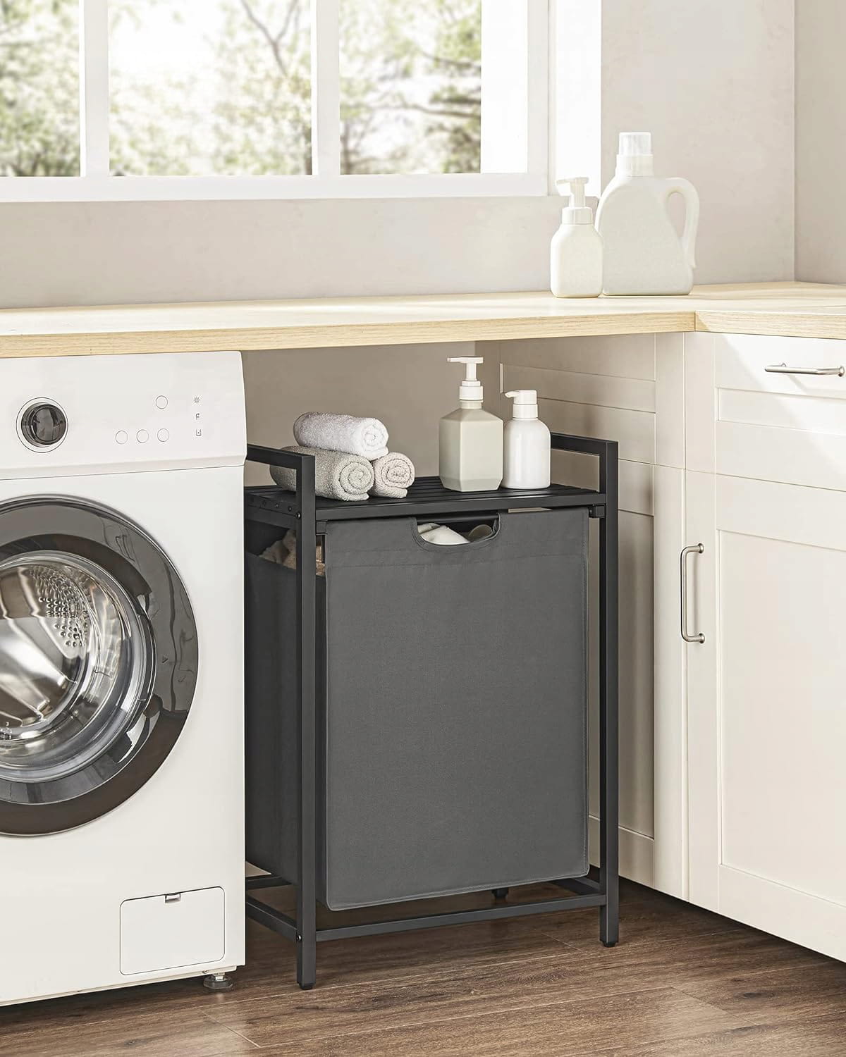 Cesto portabiancheria Valora grigio a scomparto singolo, stile loft, 65 l