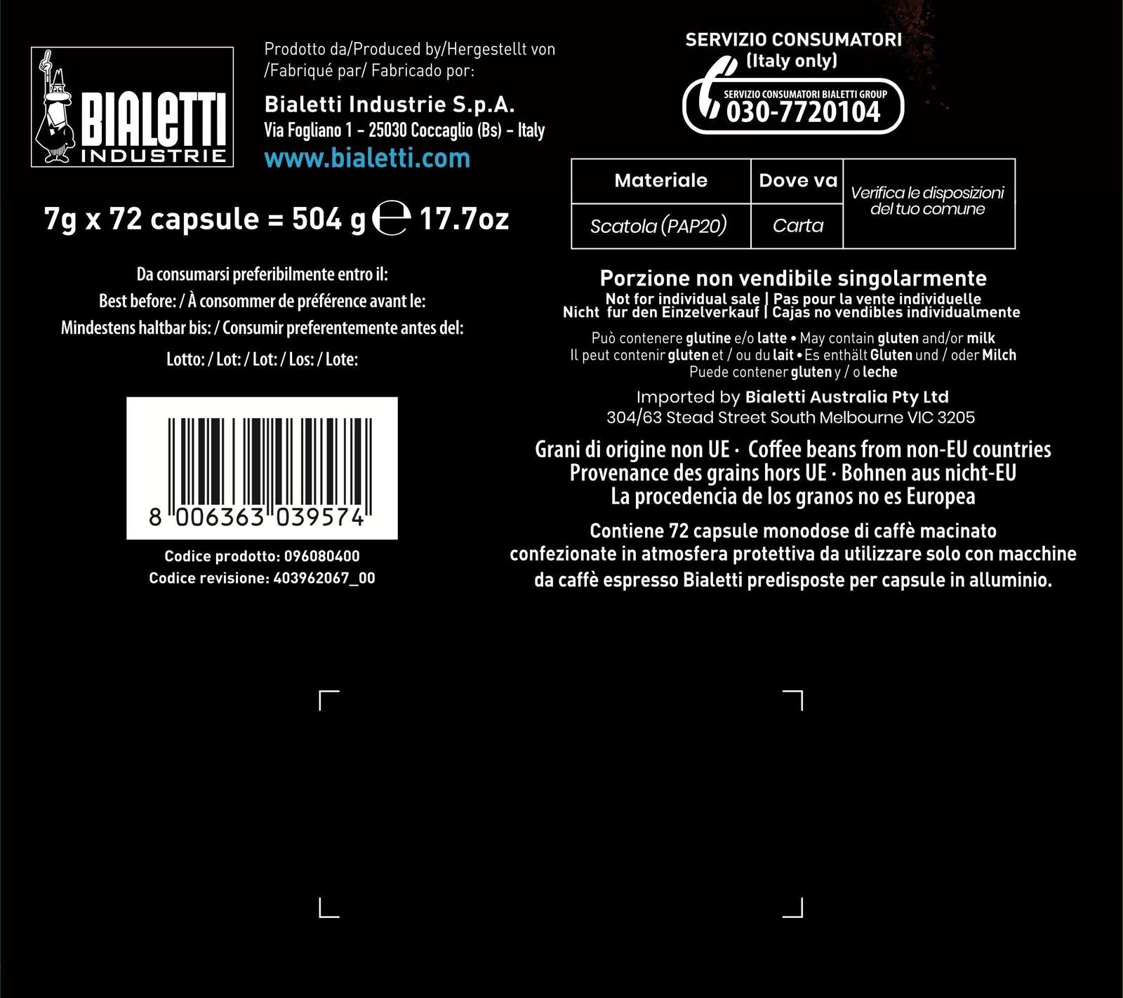 Bialetti Napoli Capsule caffè Tostatura scura 72 pz