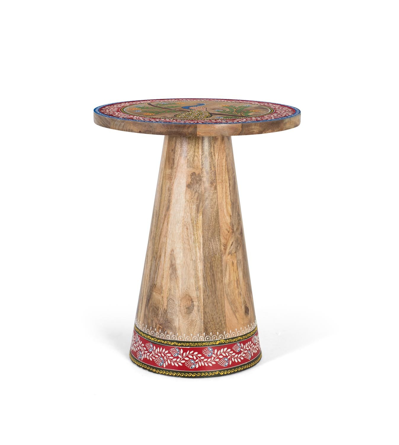 Tavolino in legno di mango con dettagli dipinti a mano.