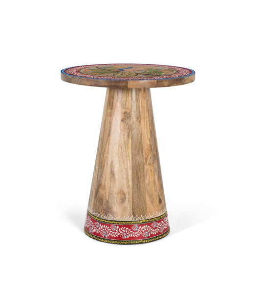 Tavolino in legno di mango con dettagli dipinti a mano.