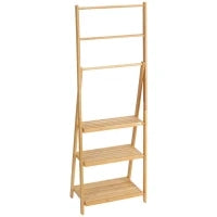 kleankin Portasciugamani Bagno Multiuso Pieghevole con 3 Barre e 3 Ripiani, 53x30.5x152 cm, Legno Naturale