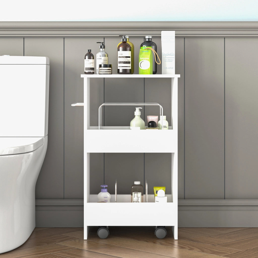 Carrello da Cucina Katra a Ruote con Ripiani 67 x 40 x 20 cm - Bianco [en.casa]