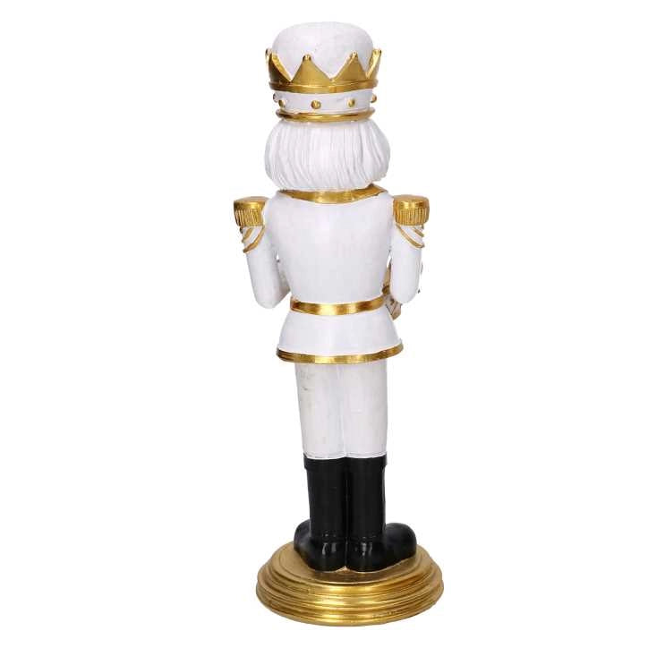 Soldatino Schiaccianoci in resina con tamburo bianco e oro cm 12x11,54xh31