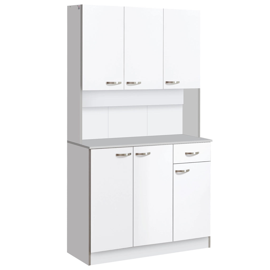 EasyComfort Credenza Cucina Moderna con Cassetto e Armadietti, in Legno, 101x39x180 cm, Bianco e Grigio
