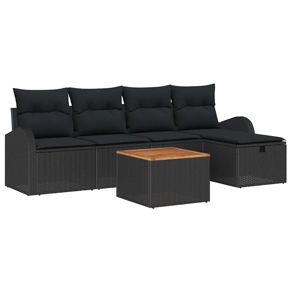 Set Divano da Giardino con cuscino 6 pcs Nero polyrattan