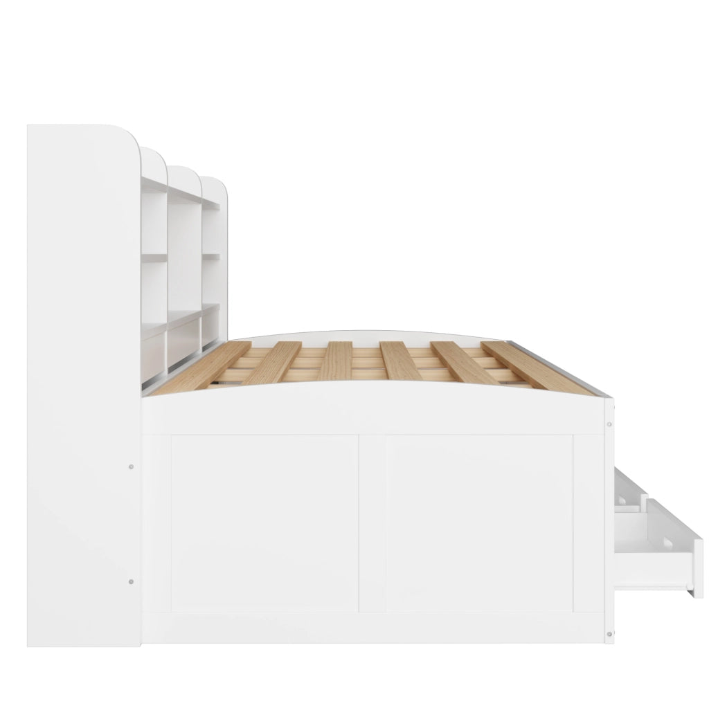 Letto singolo estraibile 90 x 200 cm bianco con LED, cassetti e ricarica USB-C