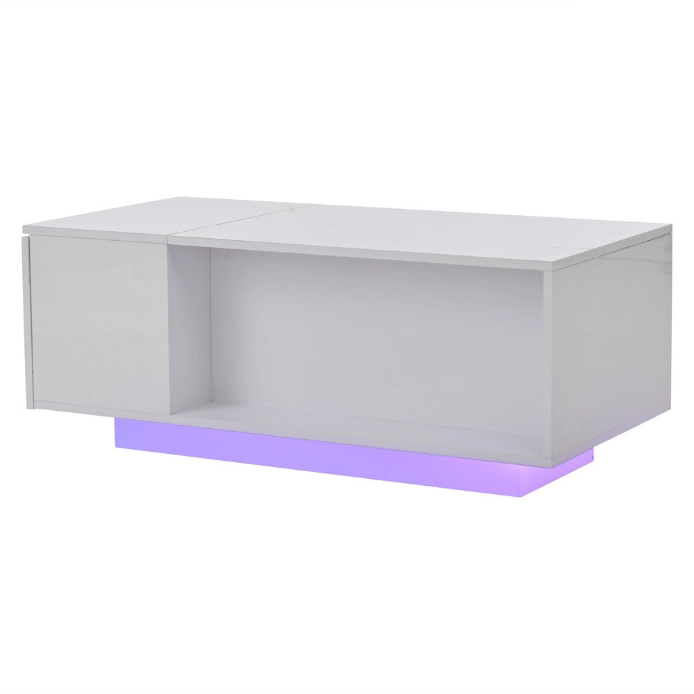 Tavolino da Caff¨¨ con LED e Cassetto ¨C MINIMAL ¨C Bianco, 100x50x40