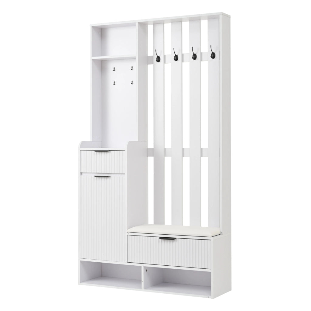 Guardaroba da ingresso 6 in 1 100 x 30 x 180 cm con 8 ganci; cassetti e panca; bianco
