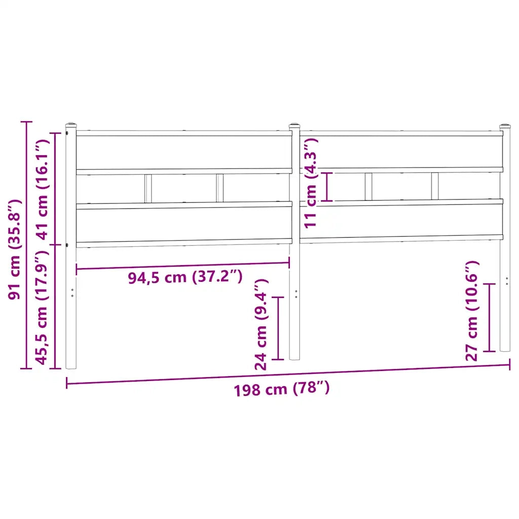 vidaXL Testiera Rovere Sonoma 193 cm in Ferro e Legno Multistrato