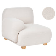 Modulo divano angolare Boucle a destra, 1 posto, in legno bianco sporco, con gambe in legno, moderno, monoposto