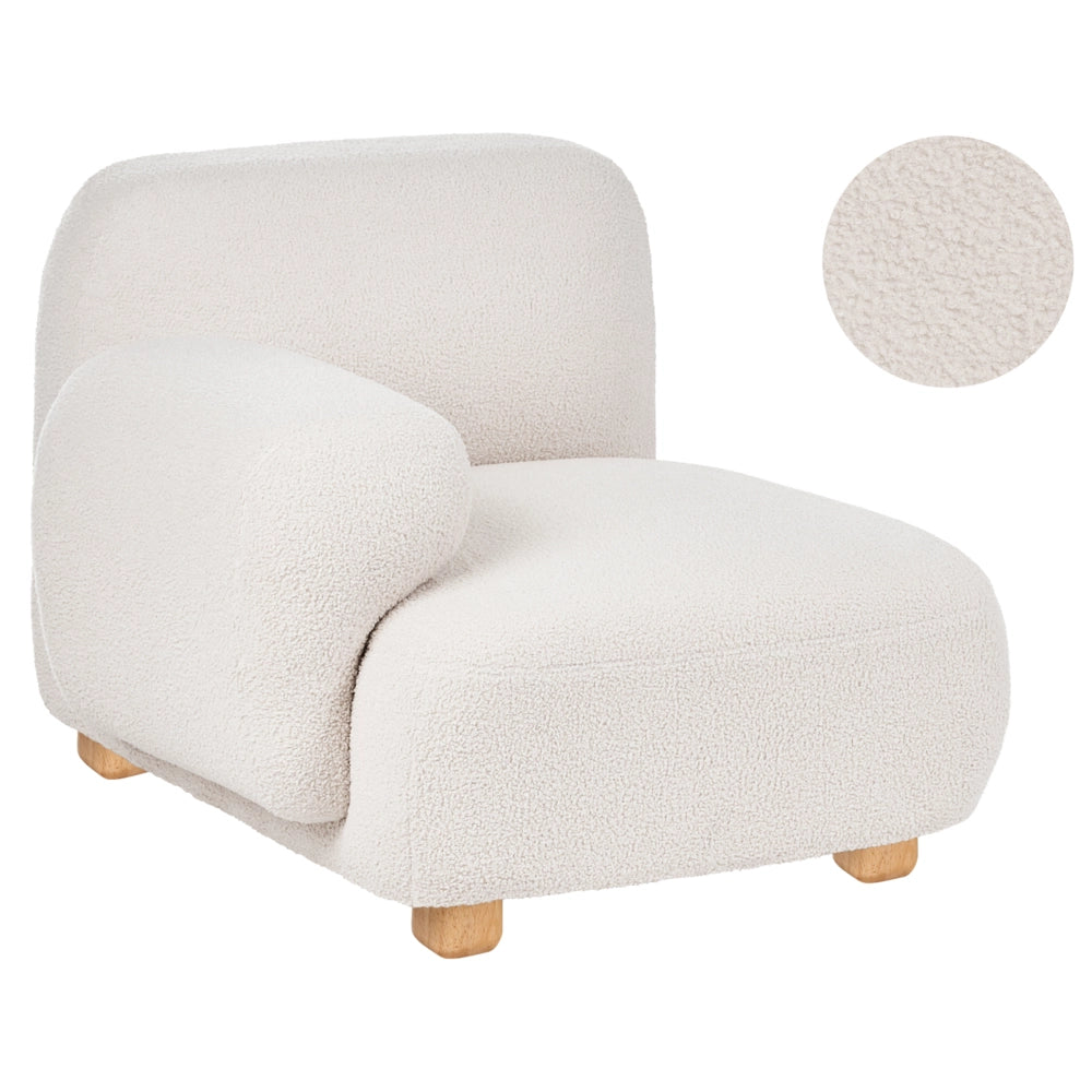 Modulo divano angolare Boucle a destra, 1 posto, in legno bianco sporco, con gambe in legno, moderno, monoposto