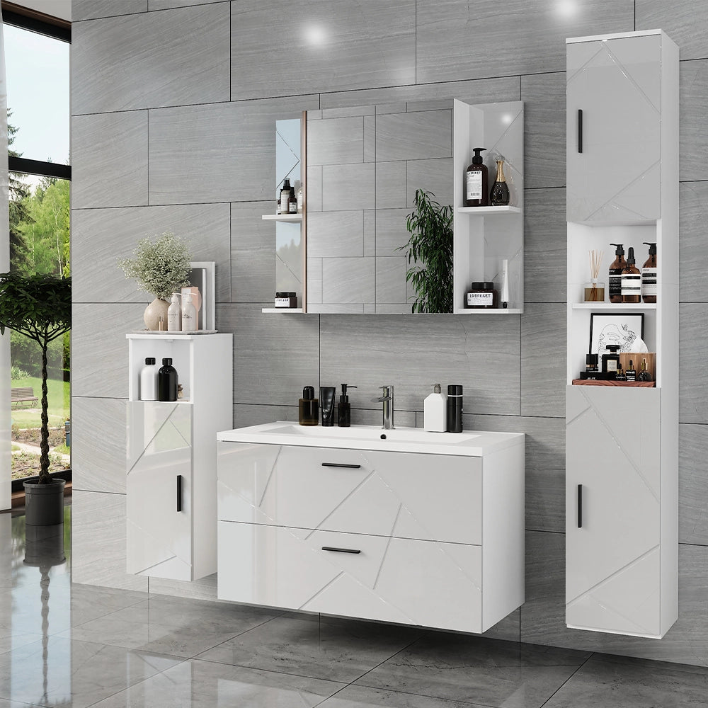 Vicco Set di mobili da bagno Bianco/bianco lucido 5 parti