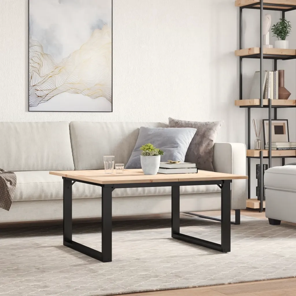 Tavolino da Salotto Telaio a O 90x90x45cm Legno Pino e Acciaio