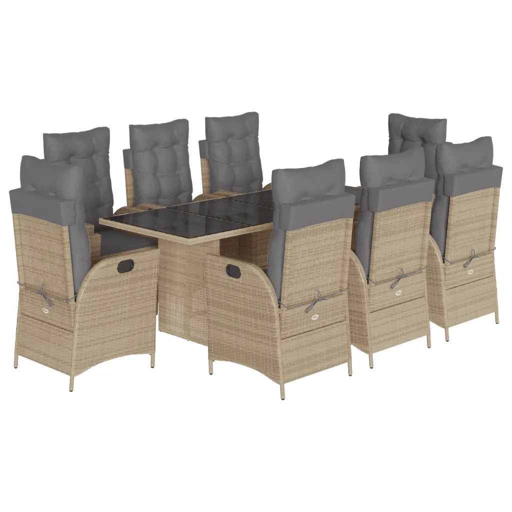 Set Pranzo da Giardino 9 pz con Cuscini Beige Misto Polyrattan 3213129
