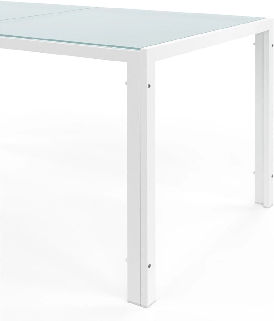 Set di mobili da Giardino Madrid Tavolo 150 CM e 6 sedie impilabili Bianco e Beige