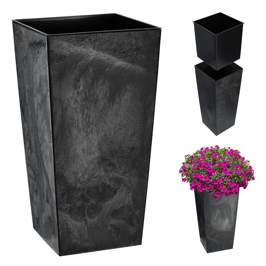 Vaso da giardino KADAX con inserto per fiori, grande e alto, nero, 19x36 cm