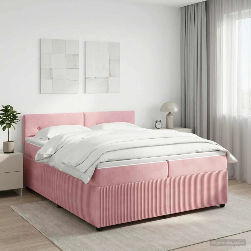 Letto box spring con materasso Rosa 200 x 200 cm Velluto 3453214