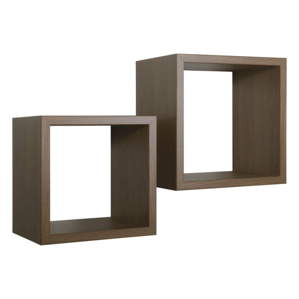 Set di 2 Mensole da Muro Modello Q-BIS MAXI, Cubi Arredo, Mensole Cubo, Cubi da Parete. Misure 35x35 p23.7 cm e 31x31 p23.7 cm. Finitura  ROV. TABACCO - MADE IN ITALY