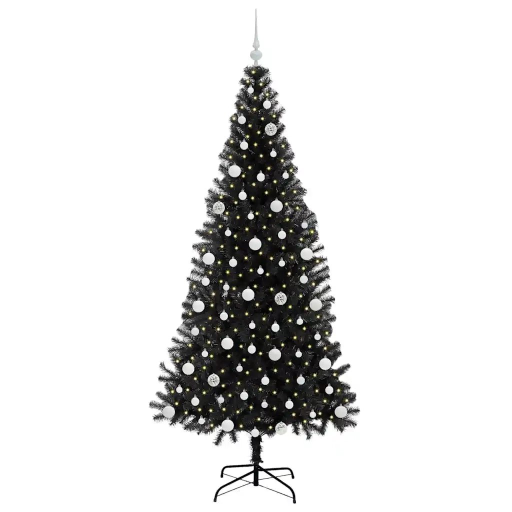 Albero di Natale con 300 LED con supporto-Luci decorative natalizie Nero 210 cm PVC 138867