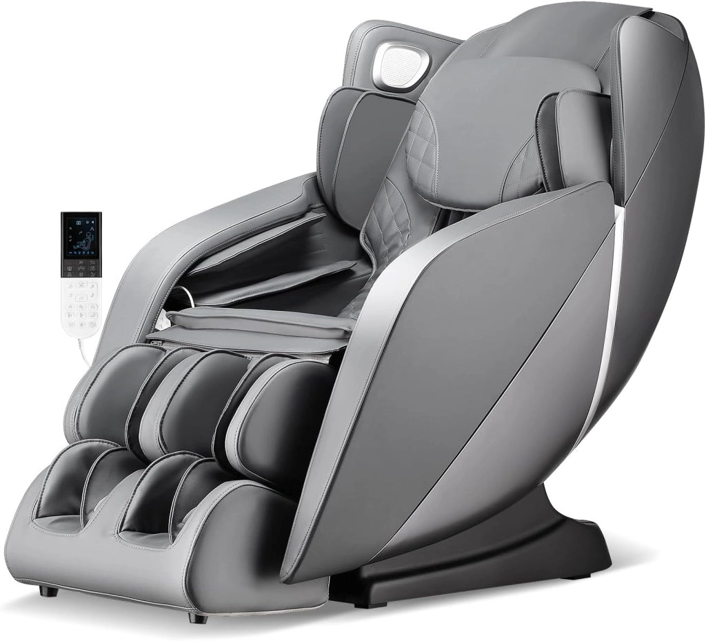 Poltrona Massaggiante, Sedia da Massaggio con 12 Modalità, 6 Tecniche di Massaggio, Stretch Thailandese e Guida SL, Poltrona Relax con Telecomando per Tutto il Corpo (Grigio)