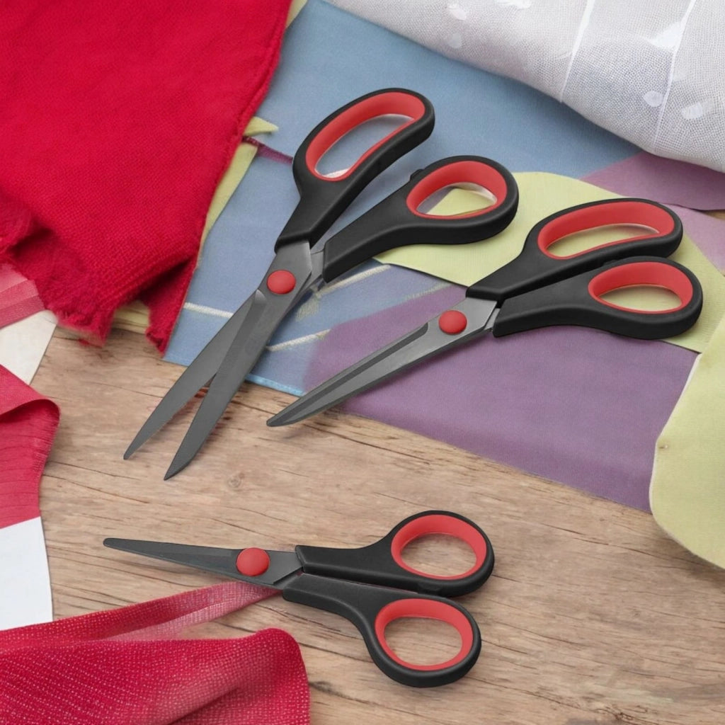 3 pz Forbici Multiuso Ufficio Cucina Carta Cucito Lama Acciaio Manico Ergonomico