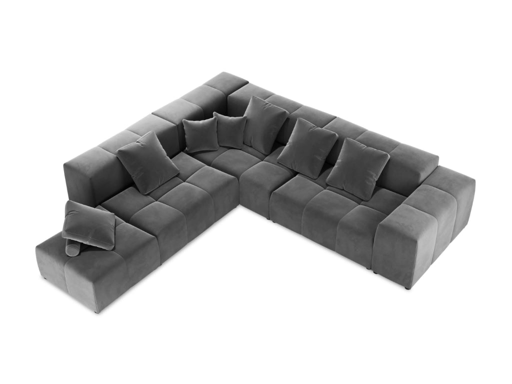 Cosmopolitan Design - Divano angolare modulare reversibile "Rome" 7 posti in velluto grigio 