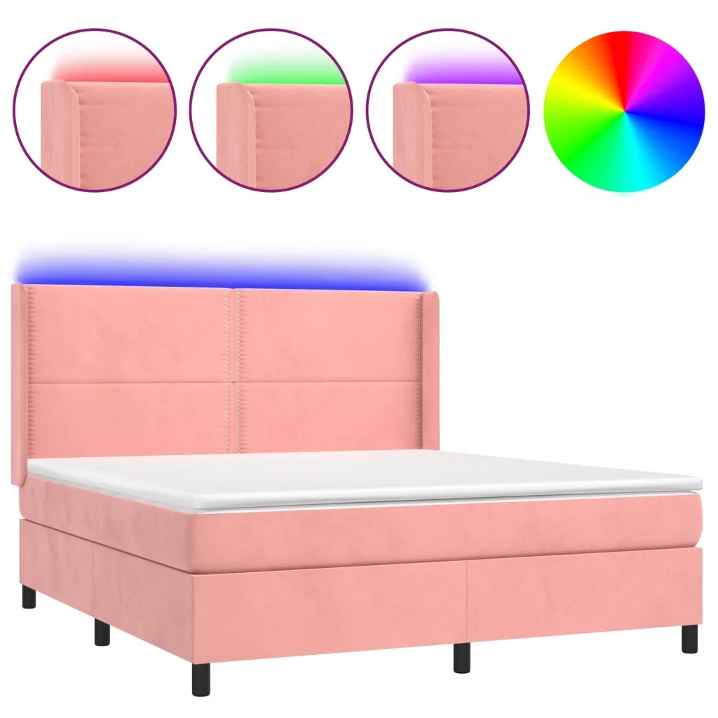 Letto a Molle con Materasso e LED Rosa 160x200 cm in Velluto 3139516