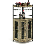 Armadio da bar con portabicchieri in vetro porte in rete metallica ripiano regolabile, Armadio porta vino Marrone-Mobili porta liquori