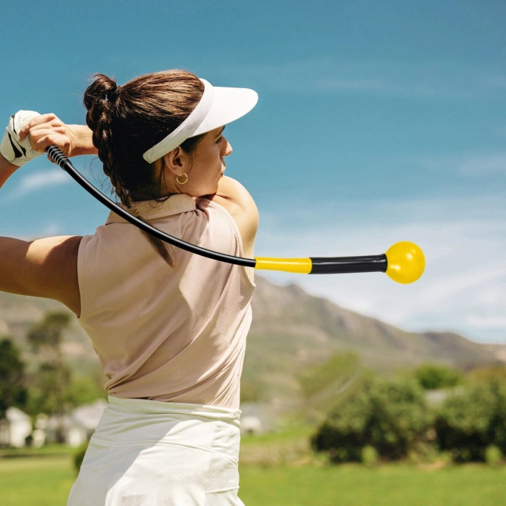 Set di 2 bastone da allenamento per riscaldamento con testa ponderata per impugnatura, Aiuto per allenamento del movimento del golf Giallo
