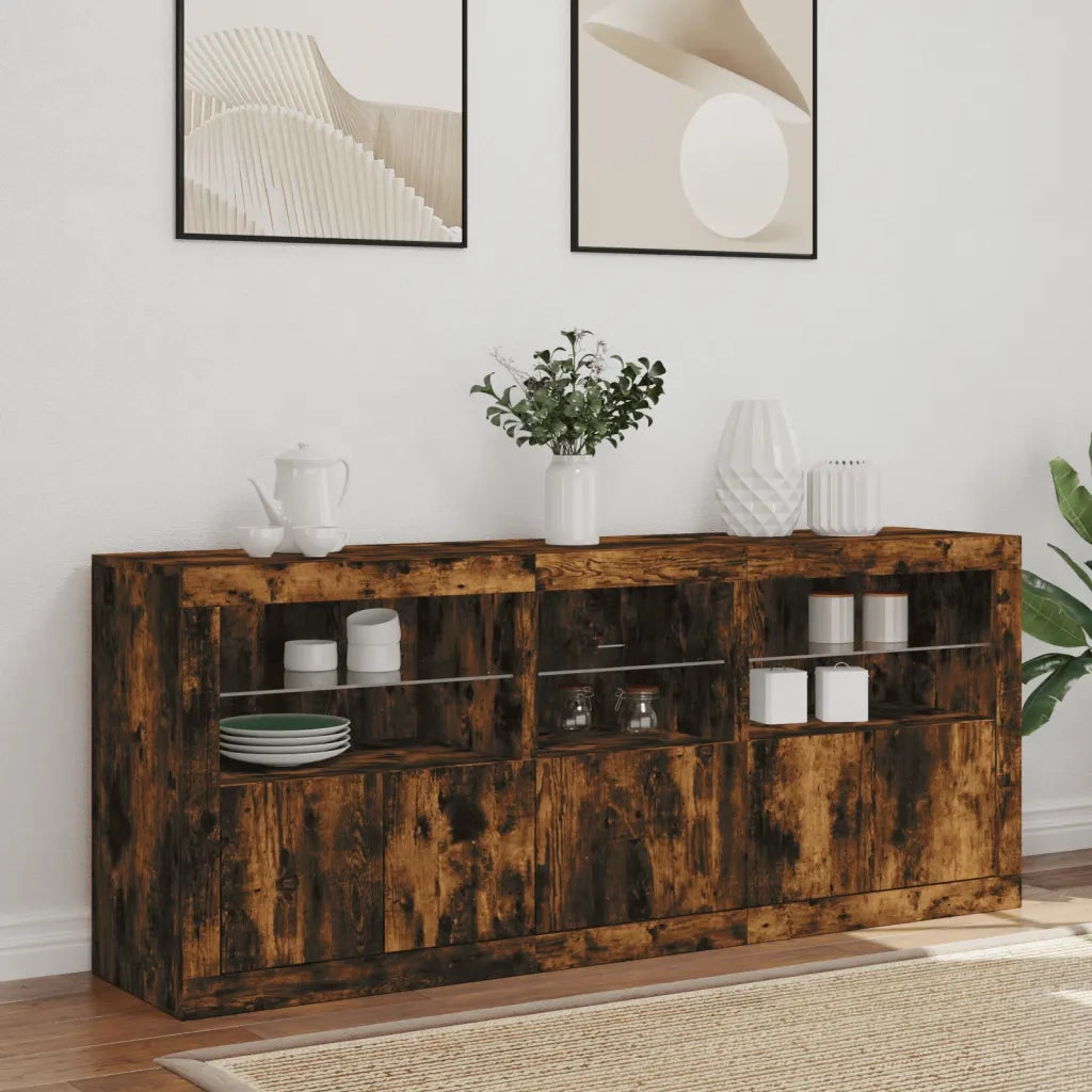 Credenza con Luci LED Rovere Fumo 162x37x67 cm 3208999